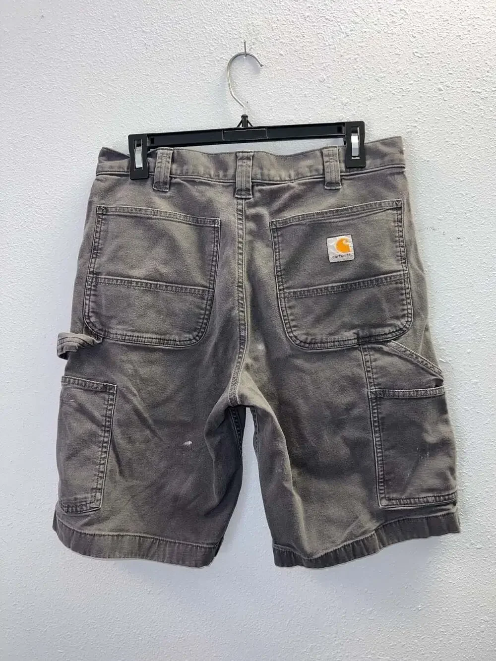 Carhartt Canvas Carpenter Shorts Mens 32 Gray Relaxed Fit Workwear Utility 0323
